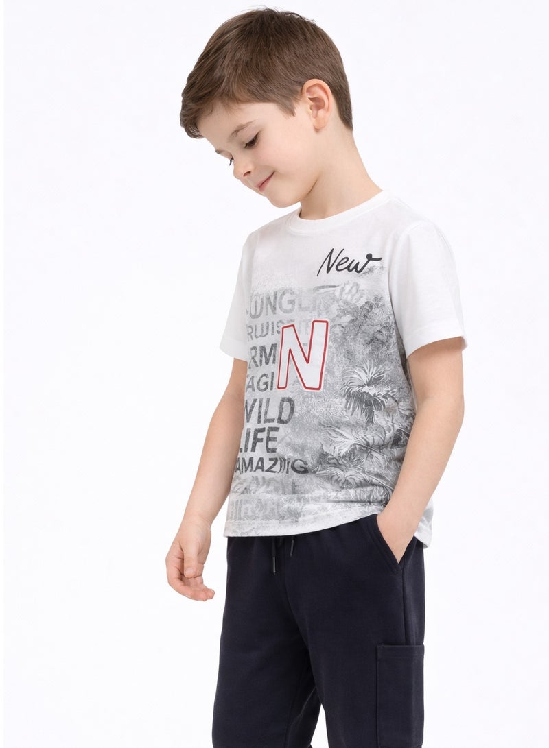 victor and jane Boys Typographic Print T-Shirt & Navy Cargo Joggers Set - Image 5